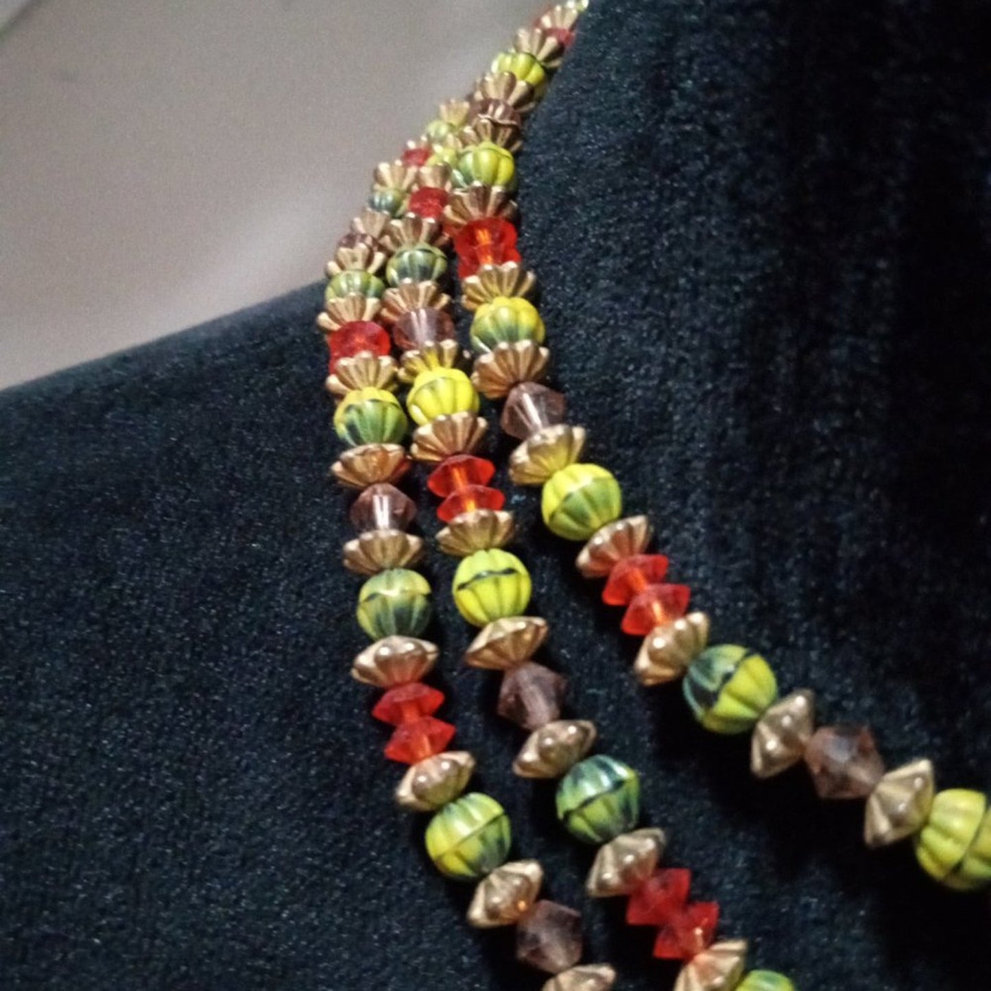 Womens Fashion Triple Strand Multicolor Beaded Choker Necklace with Hook & Clasp