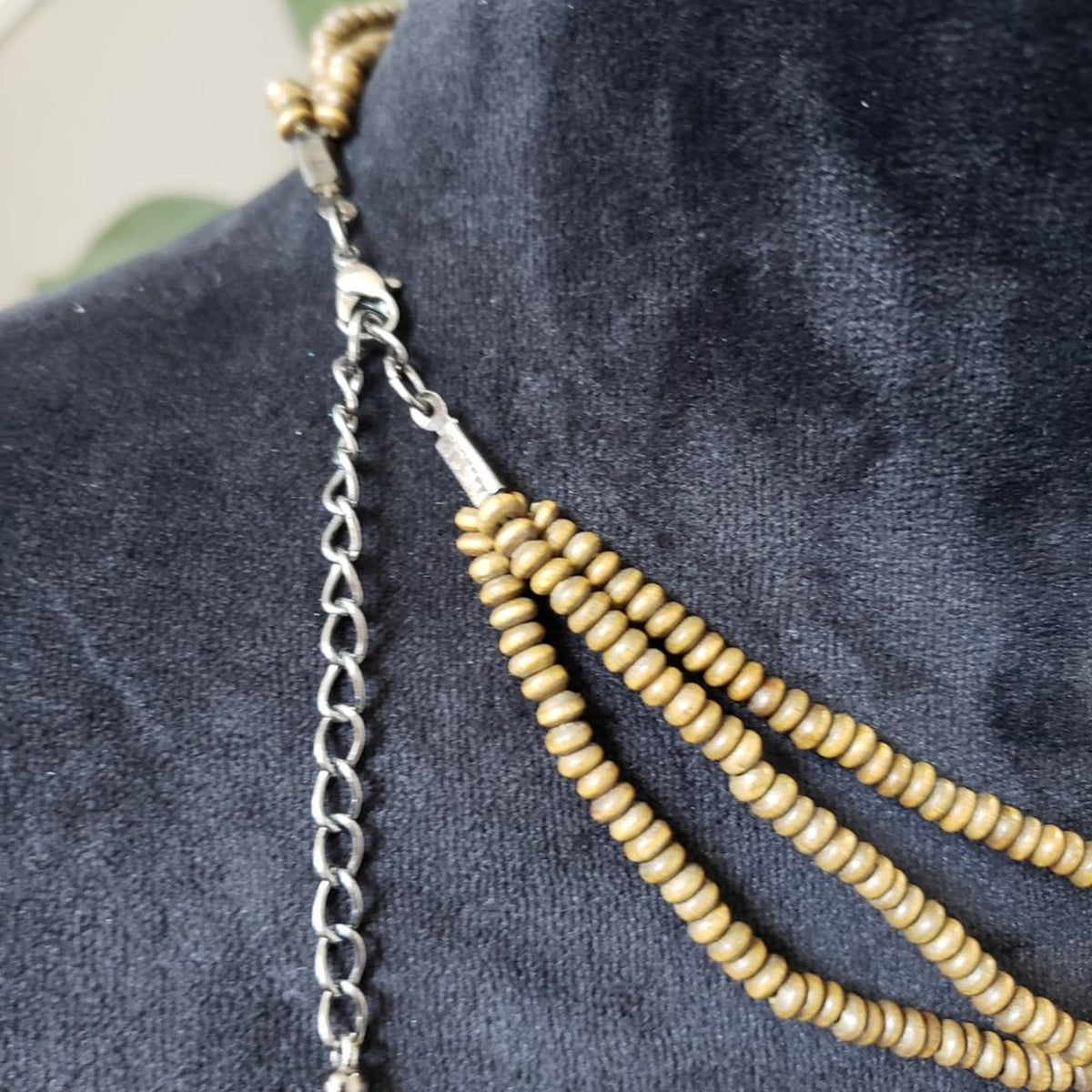 Women's Vintage Necklace Brown Bohemian Wood Beaded Triple strand
