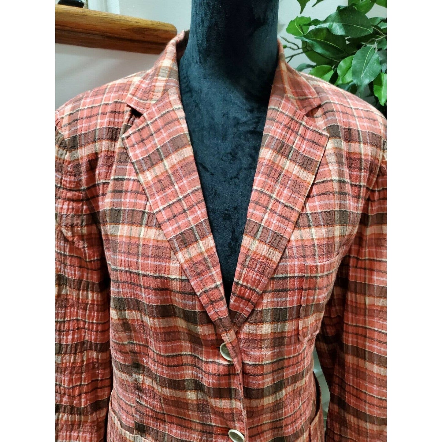 Talbots Women Multicolor Cotton Two Button Single Breasted Fitted Blazer Size 14