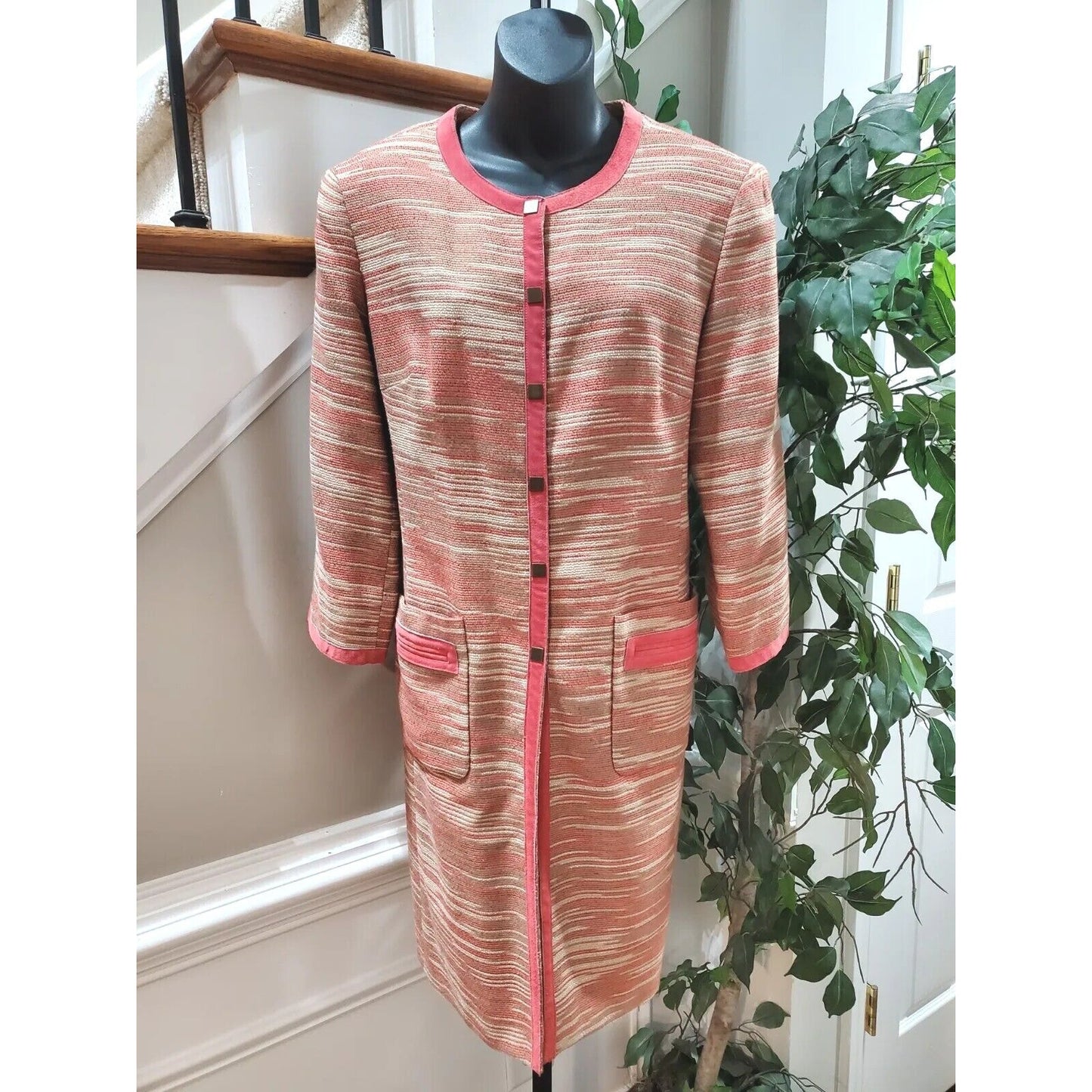 Bandolino Women Multicolor Acrylic Long Sleeve Buttons Front Long Jacket Size 12