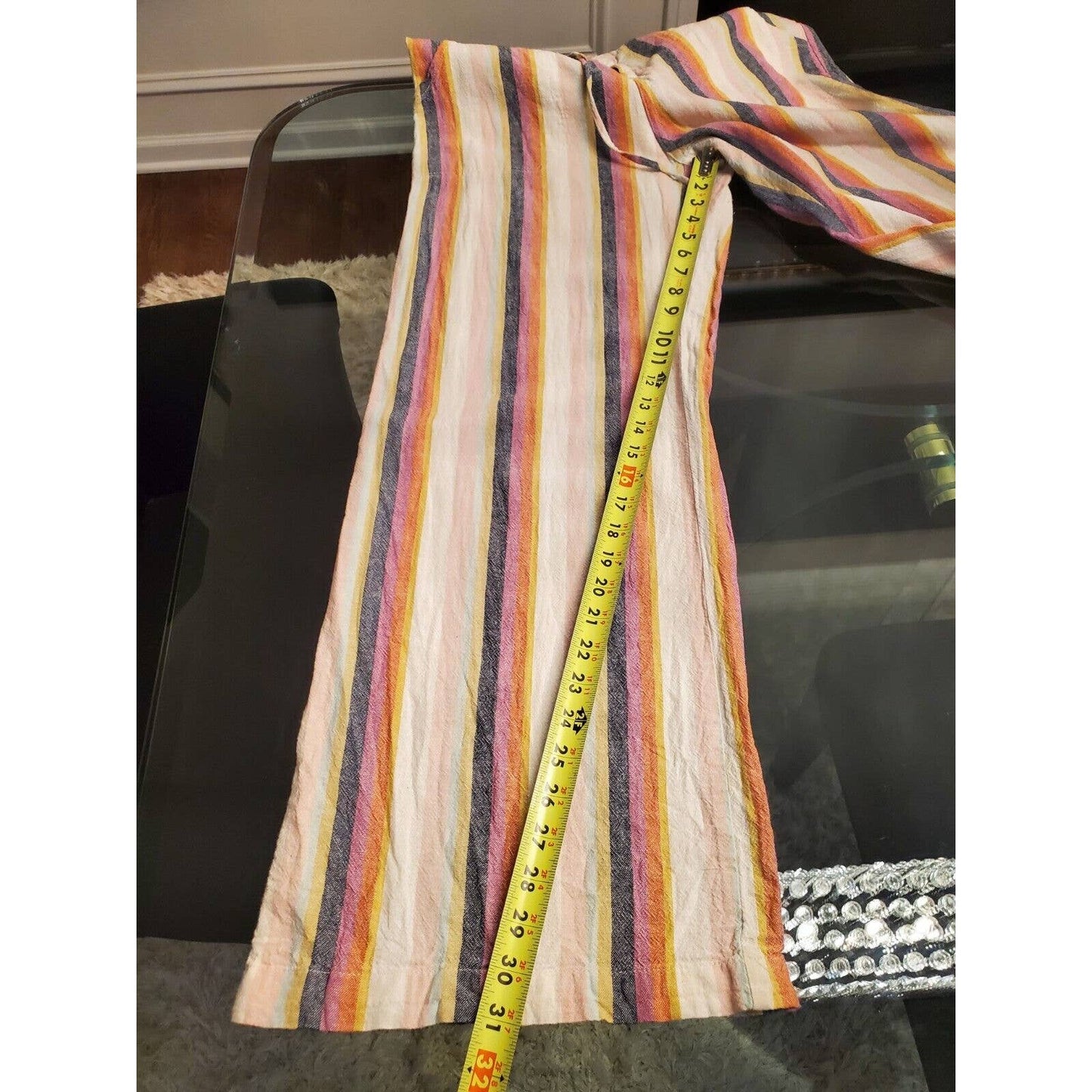 Just Living Multicolor Striped Linen & Cotton Mid Rise Wide Legs Pant Size L