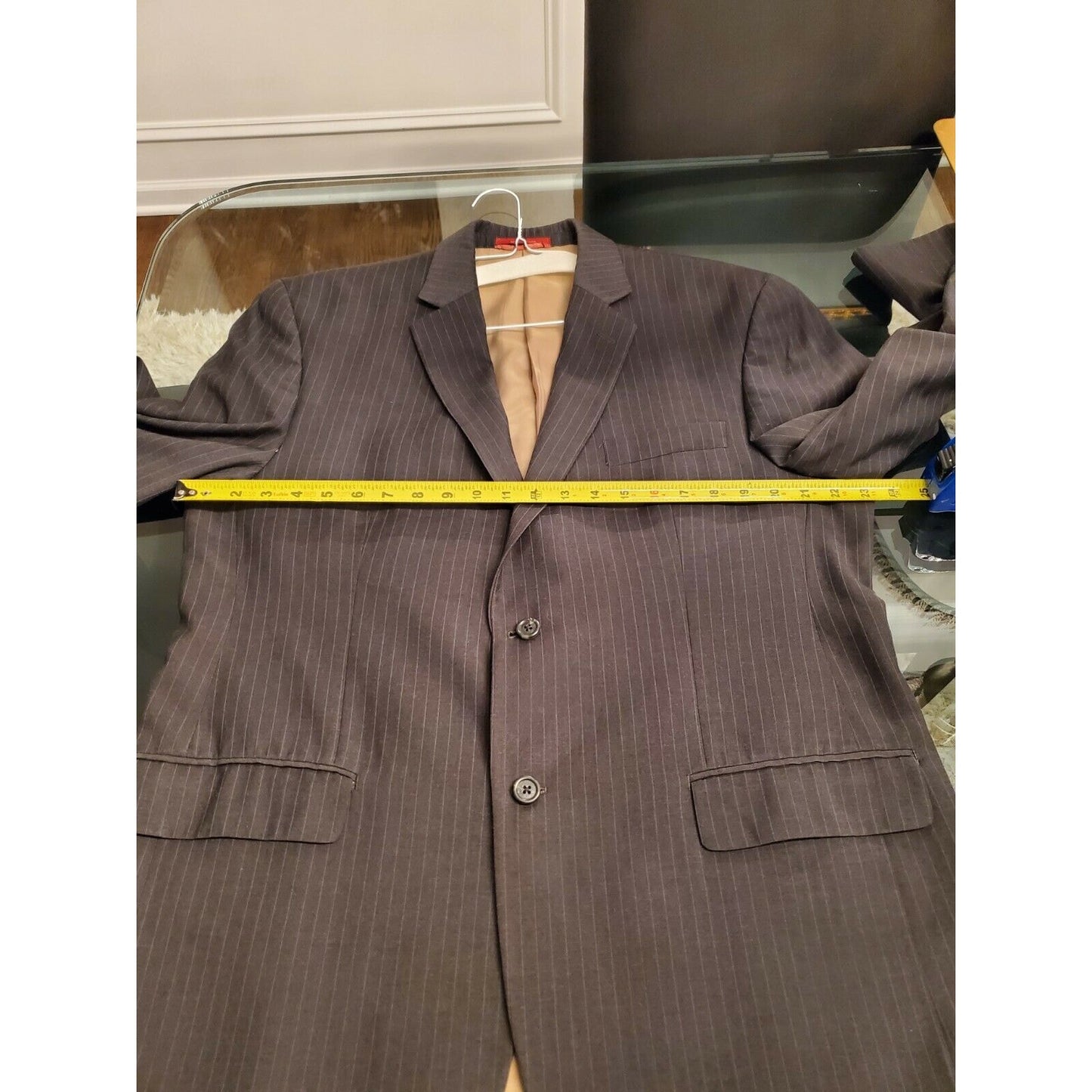 Izod Men's Gray Striped Polyester Single Breasted Blazer & Pant 2 Piece Suit 44R