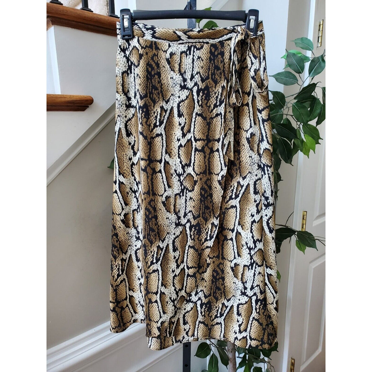 Como Vintage Brown Snakeskin Print Polyester A-Line Drawstring Long Skirt Size S