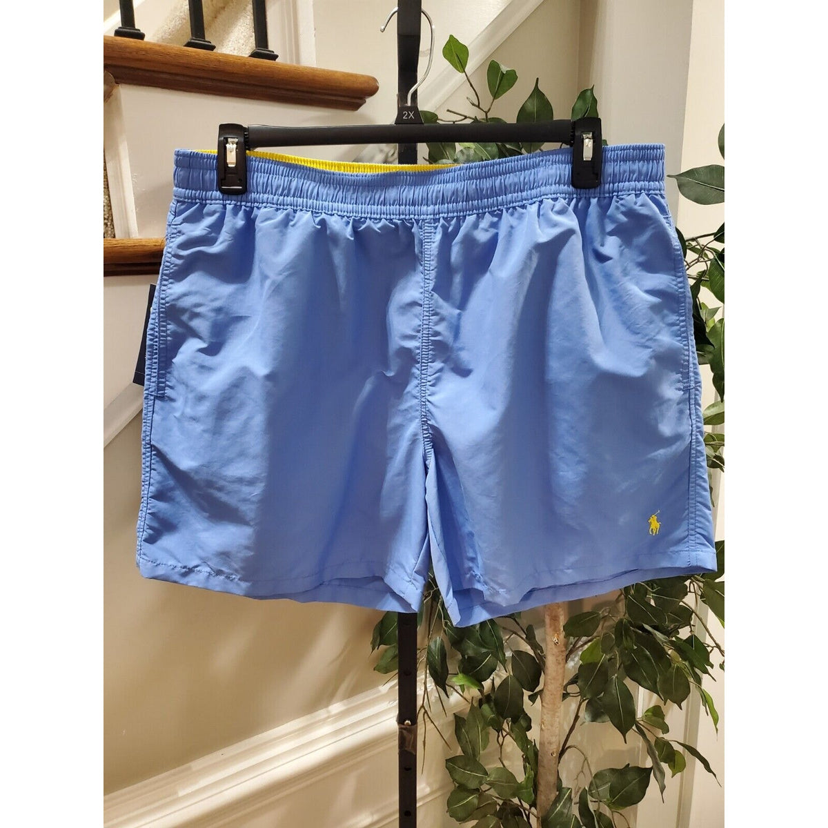 Polo Ralph Lauren Men's Blue Polyester Pull On Swim Trunk Logo Print Shorts 2XL