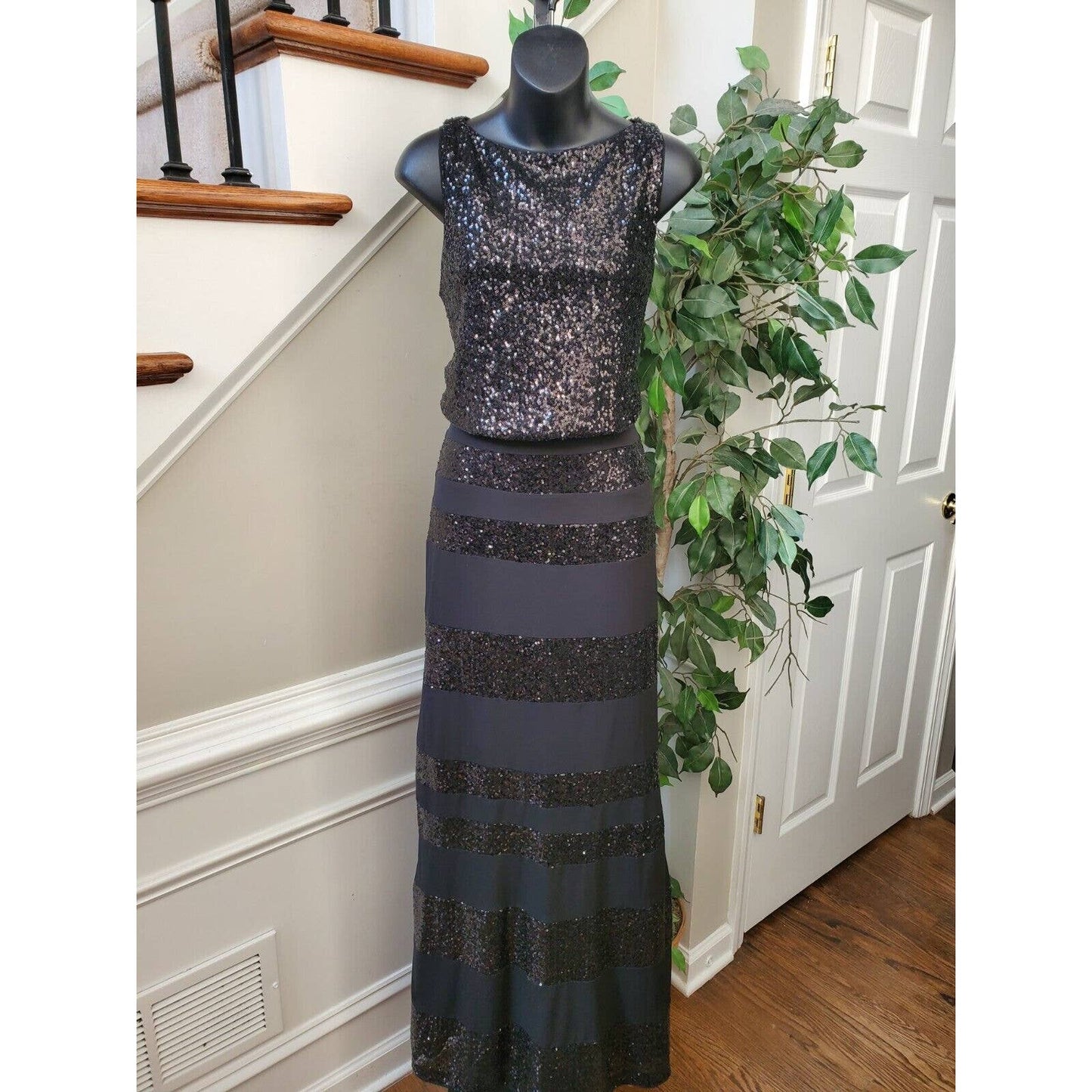 Polo Ralph Lauren Women's Black Nylon Round Neck Sleeveless Formal Maxi Dress S