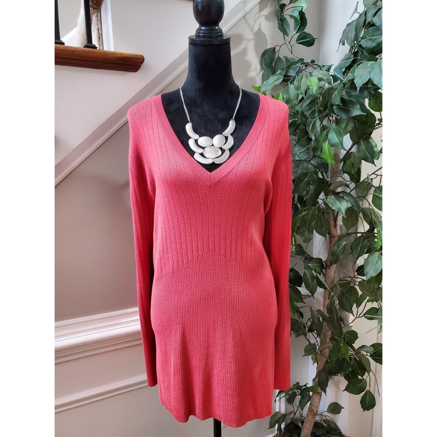 Lane Bryant Women's Pink Rayon V-Neck Long Sleeve Casual Top Blouse Size 22/24