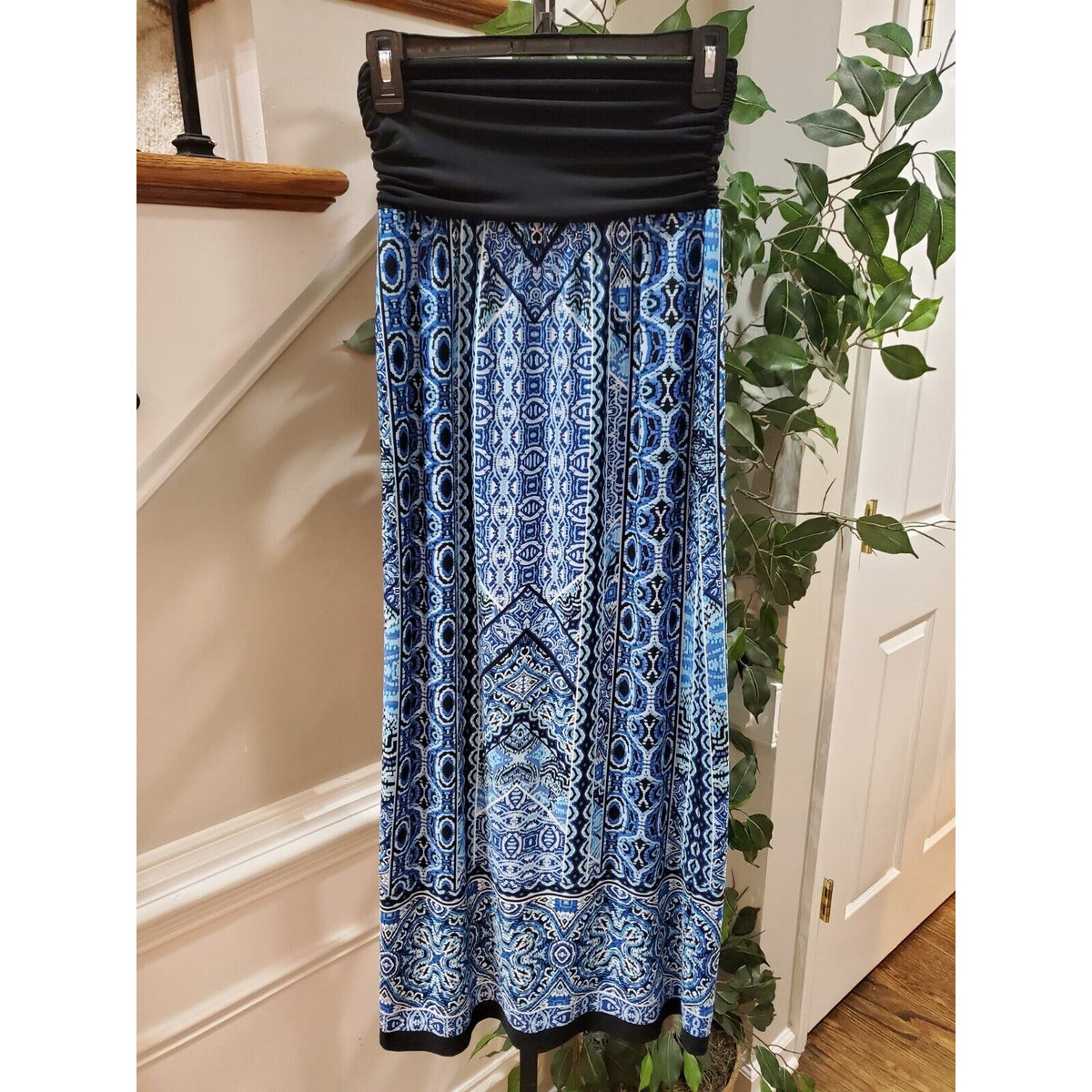 Apt.9 Womens Blue & Black Polyester Elastic Waist Band Casual Long Skirt Size S