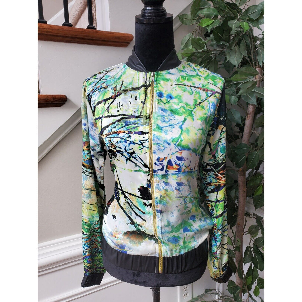 Wenjie Womens Multicolor Polyester Long Sleeve Full Zip Casual Jacket Size Small