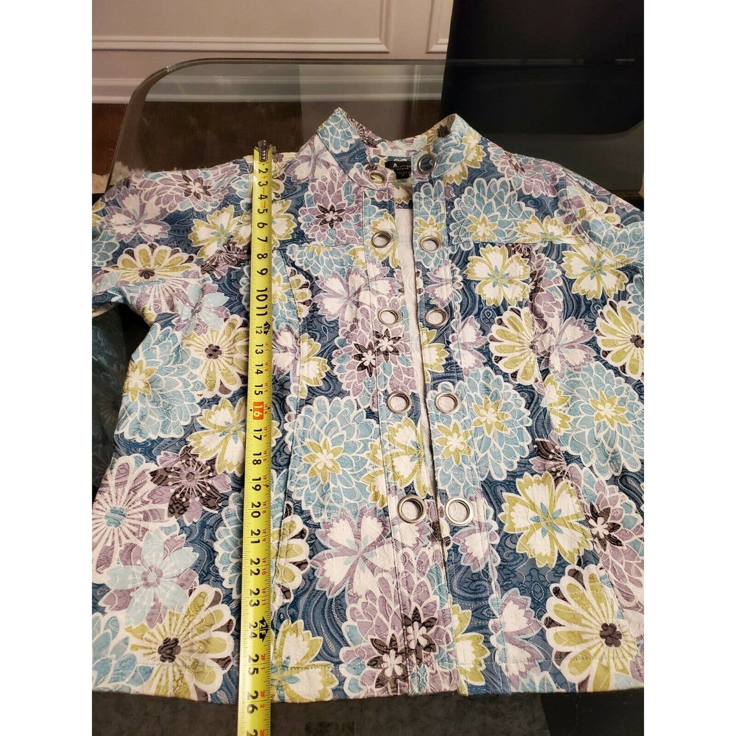 Analogy Women's Multicolor Floral Cotton Long Sleeve Open Front Blazer Size 2X