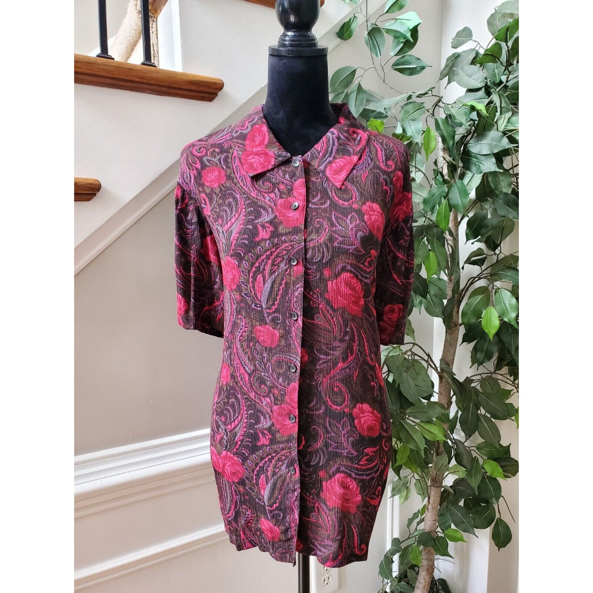 Style&Co. Women Floral Polyester Collared Neck Half Sleeve Button Down Shirt 20W