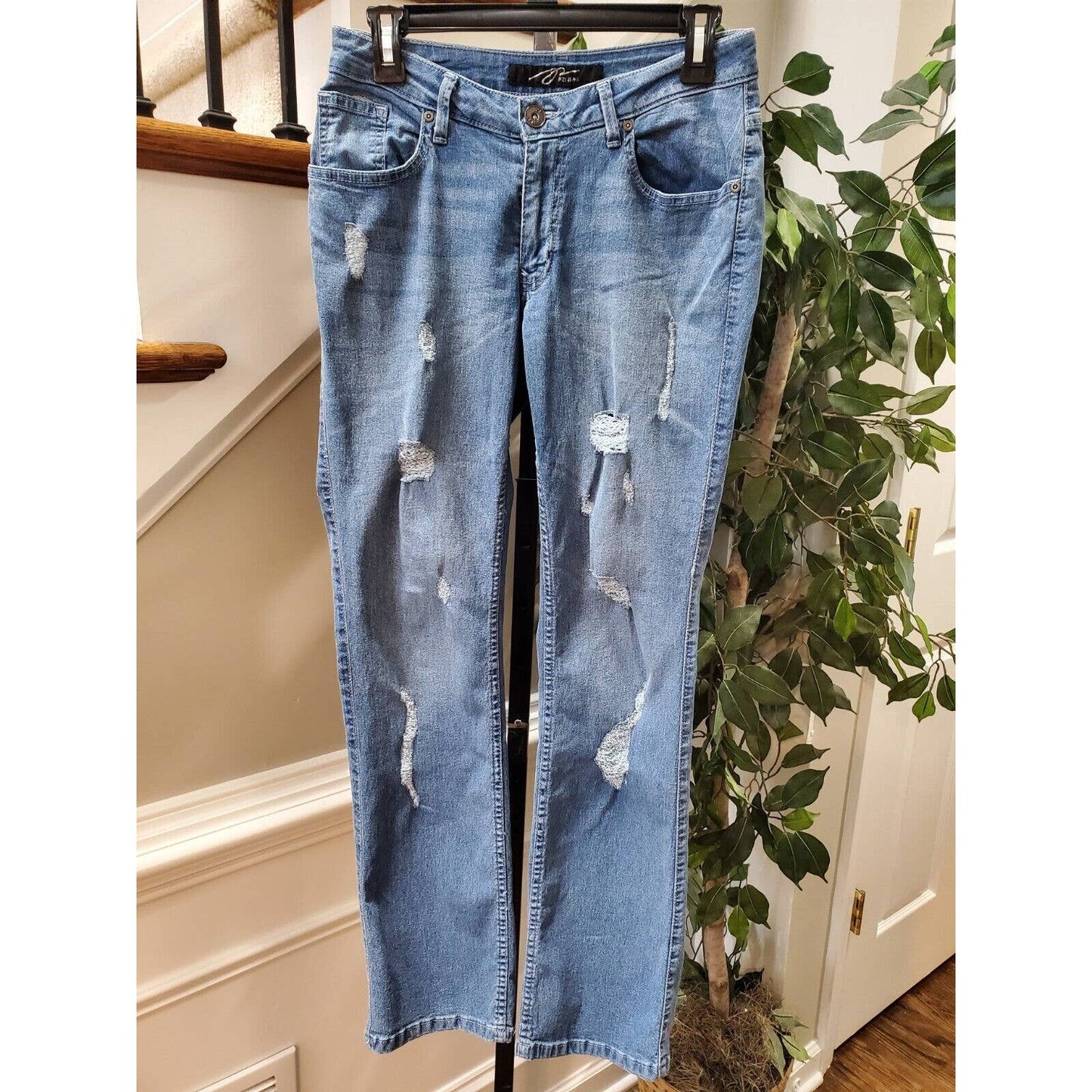 PZI Women's Blue Denim Cotton Mid Rise Straight Jeans Casual Pants Size 8 Short