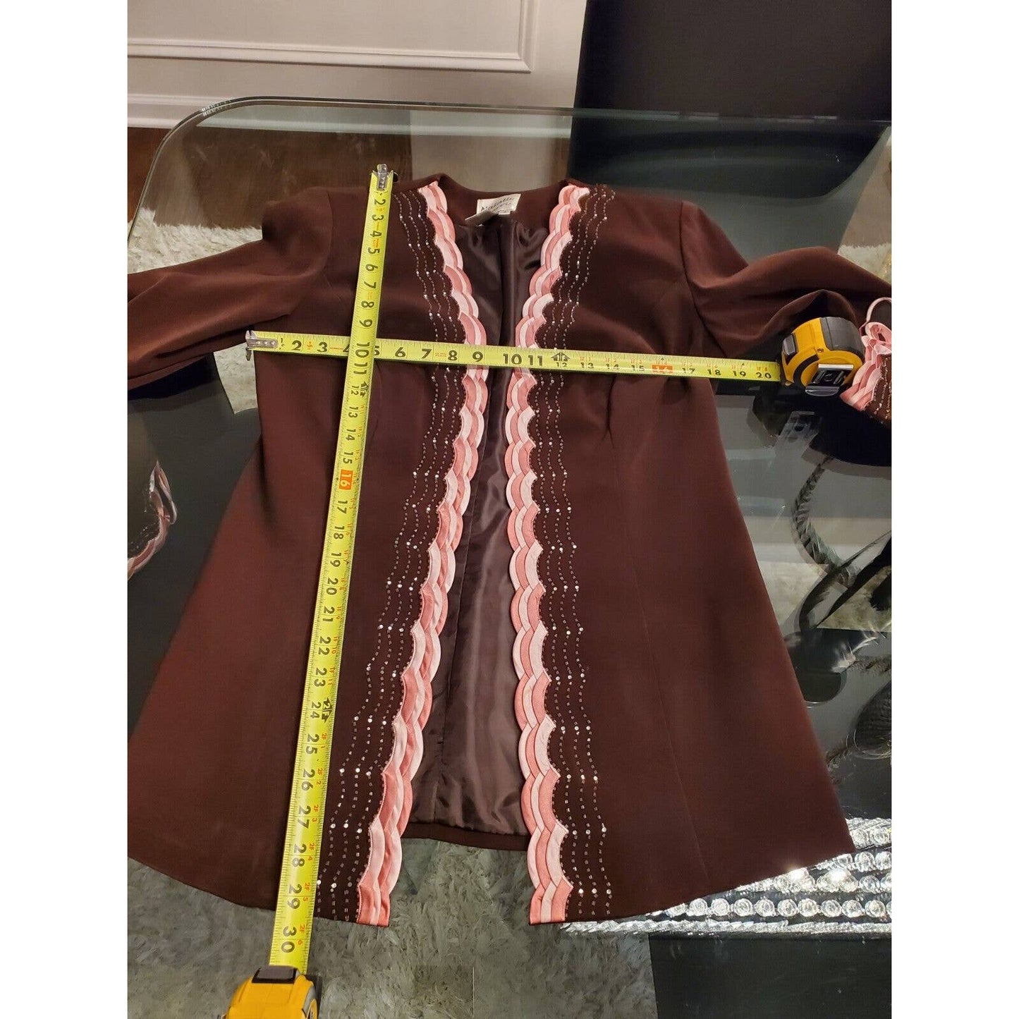 Natalli Barri Women's Brown Polyester Open Front Jacket & Skirt 2 Piece Suit 4