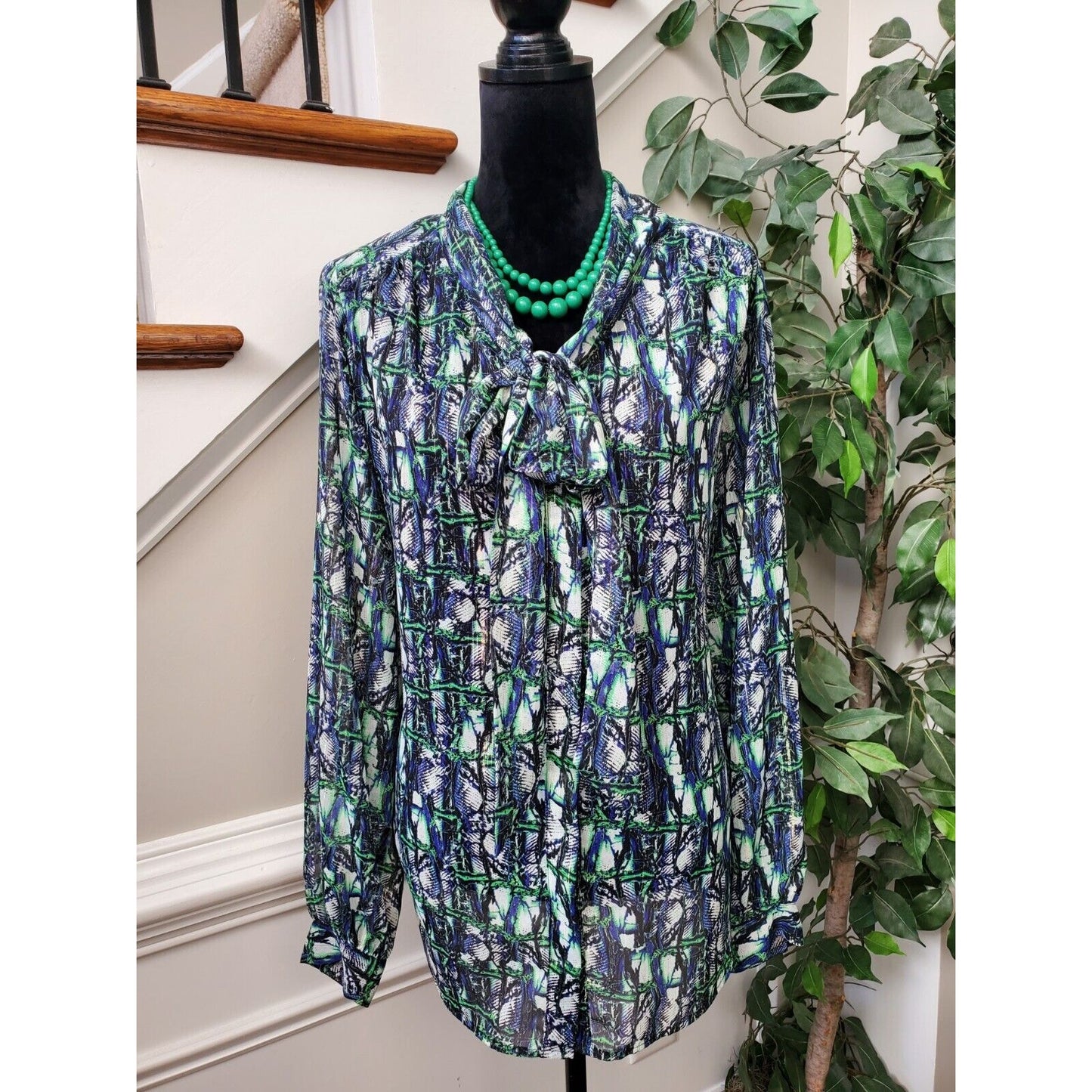 Liz Claiborne Women's Multicolor Rayon V-Neck Long Sleeve Casual Top Blouse 2X