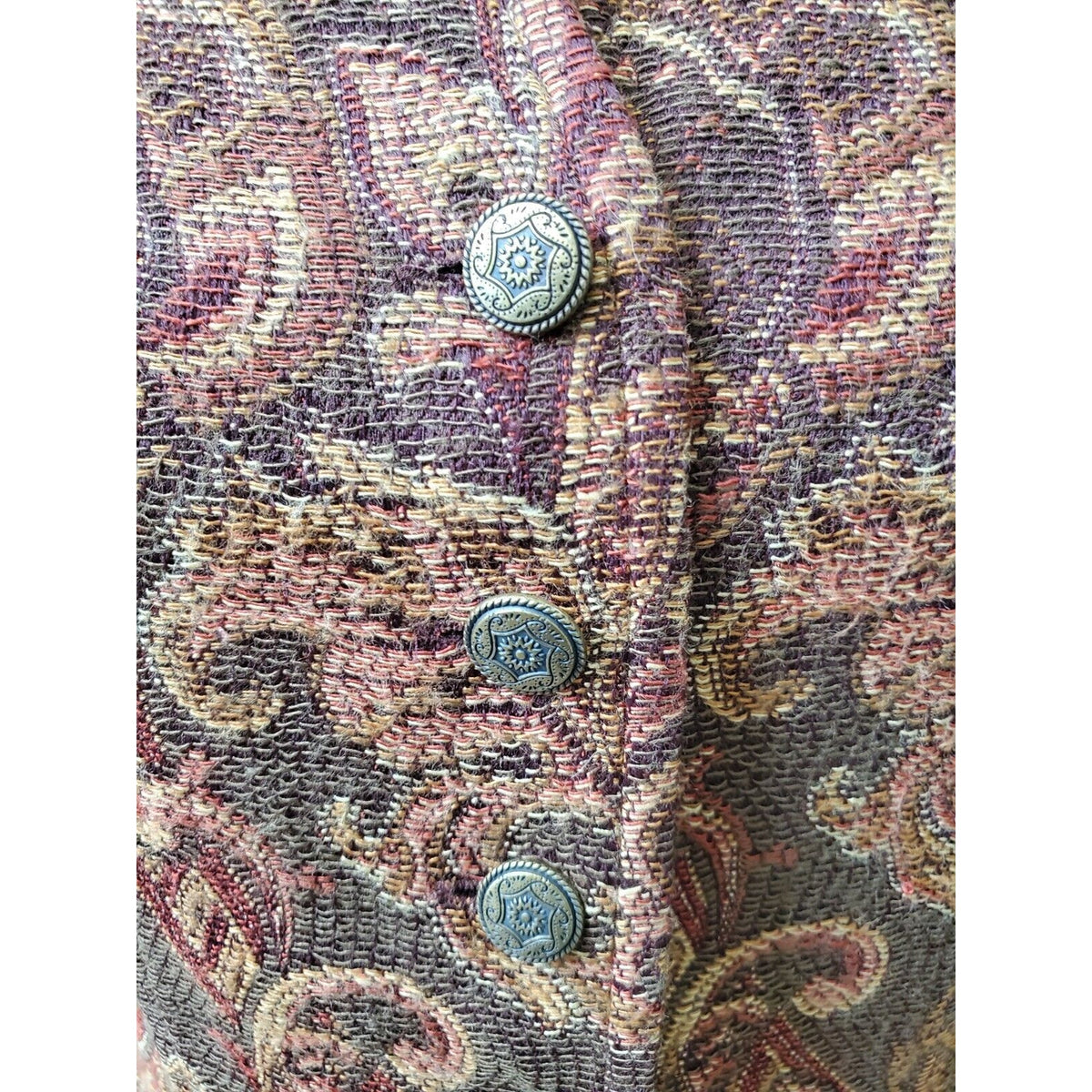 Sag Harbor Womens Brown Paisley Tapestry Button Front Jacket Blazer Size 10P