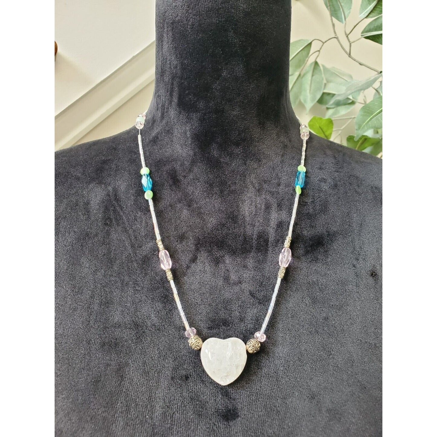 Venetian Heart Murano Glass Amethyst Heart Pretty Beaded Charm Style Necklace
