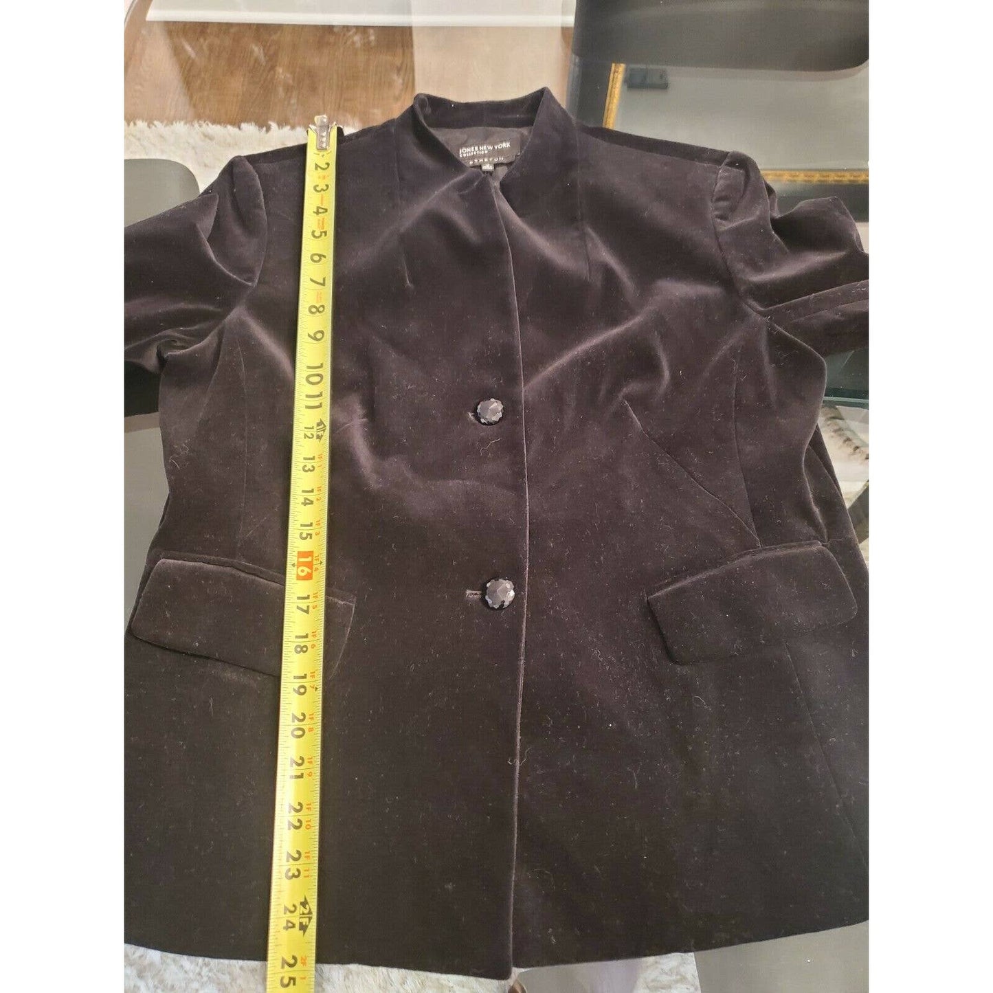 Jones NewYork Women's Black Cotton Two Buttons Single Breasted Blazer Size 12