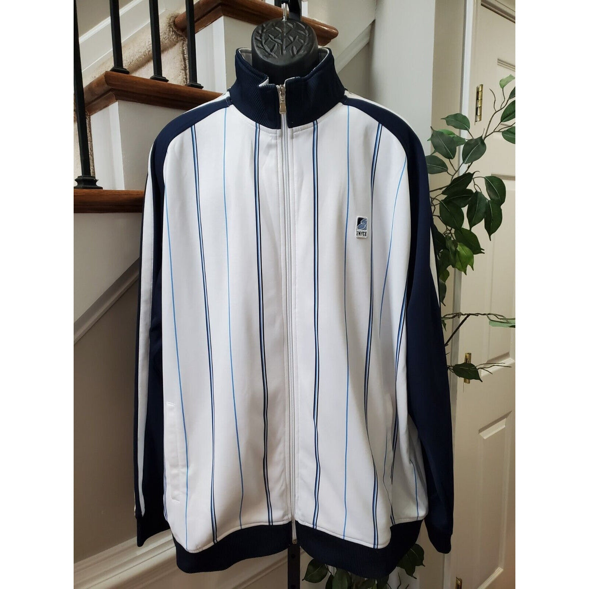 enyce Mens White Striped Polyester Long Sleeve Full Zipper Track Jacket Size 3XL