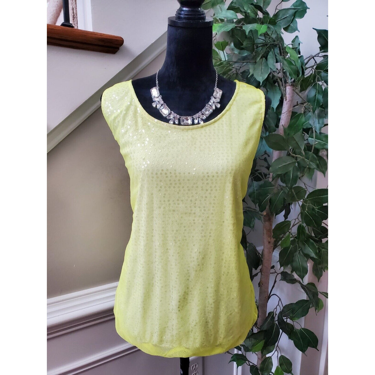 Dana Buchman Women's Yellow 100% Nylon Round Neck Sleeveless Top Blouse Size XL