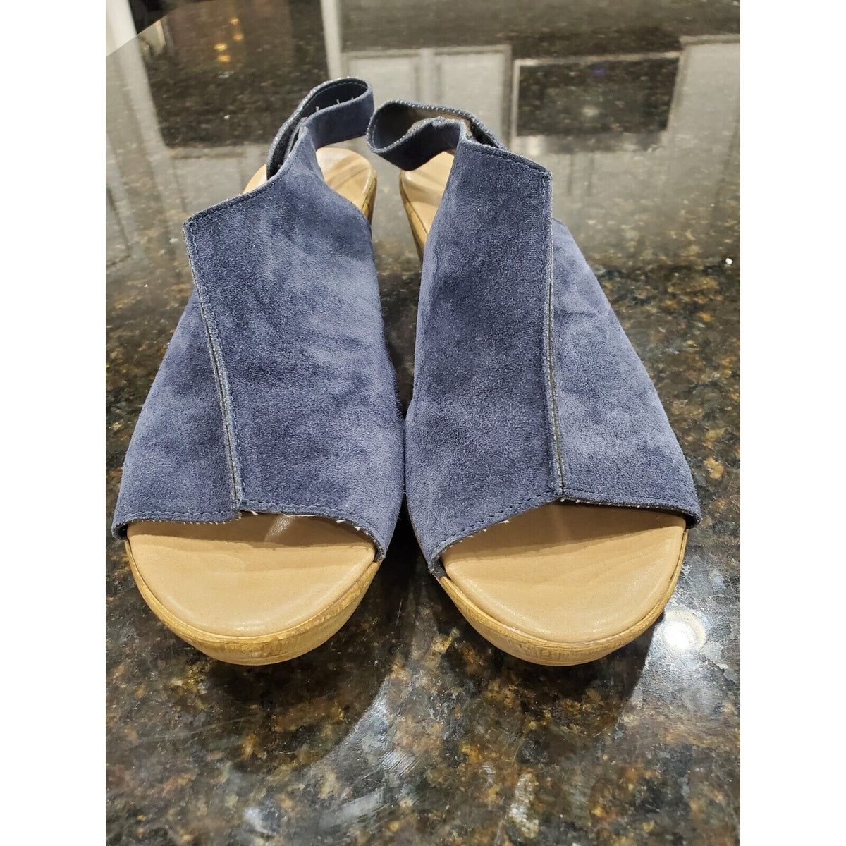 A Giannetti Women's Shoes Sandals Wedge Size 9 Blue Suede Open Toe Sling Back