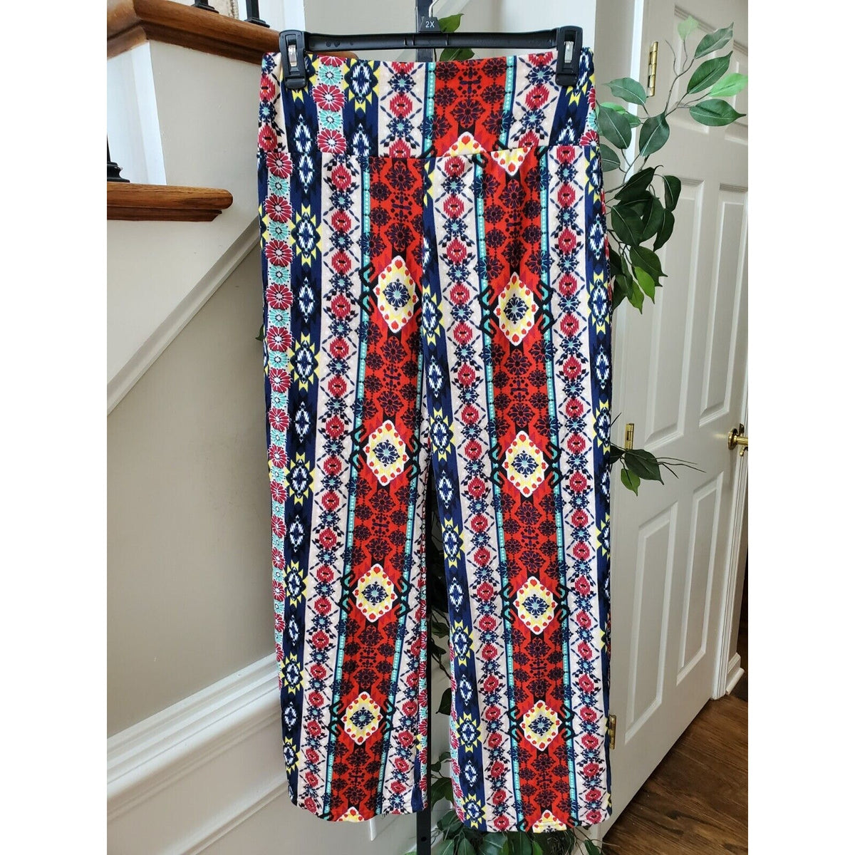 Multicolor Boho Womens Polyester High Waisted Wide Leg Calypso Pant Small