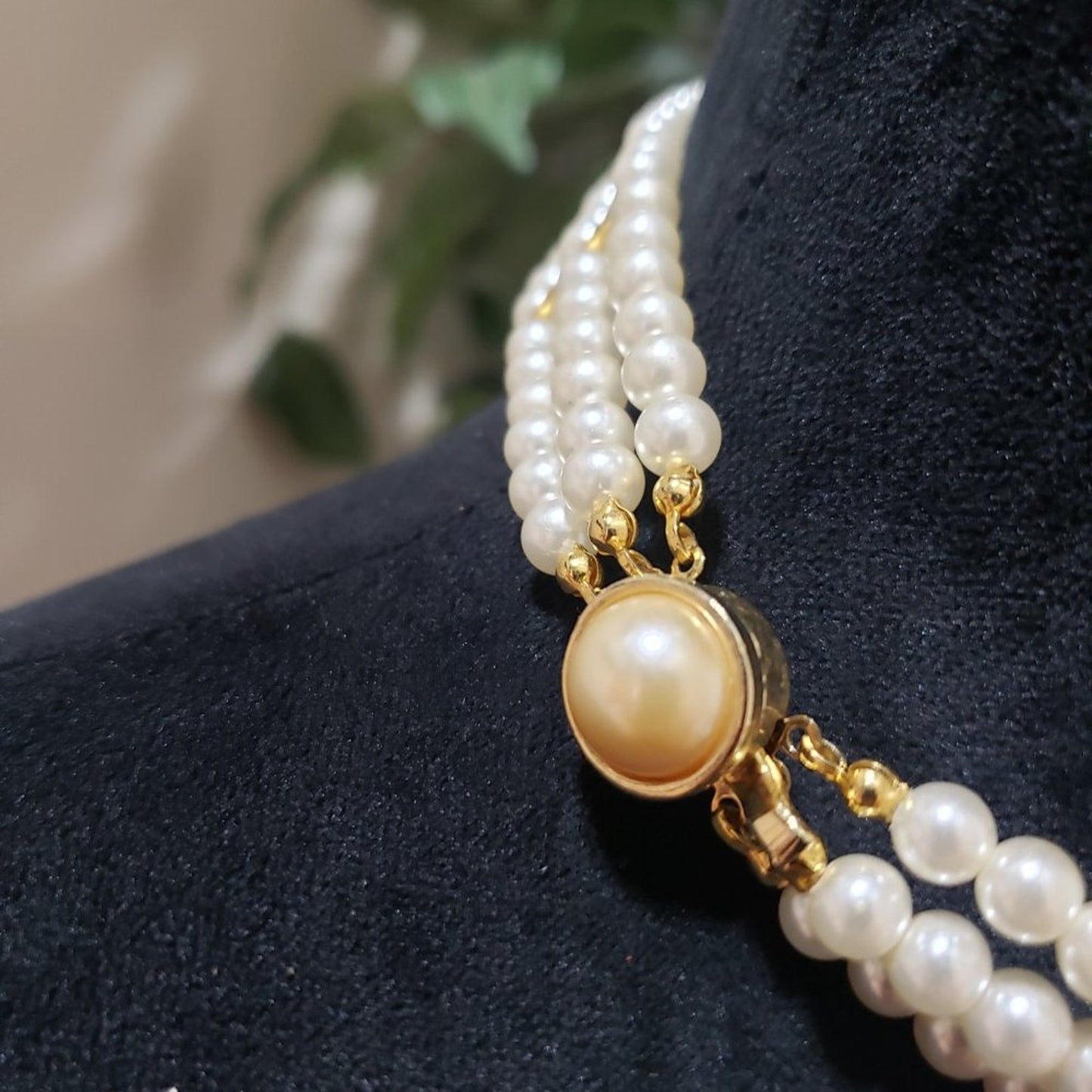 Womens Fashion White Simulated Pearl Bead Three Strands Choker Necklace Jewelry