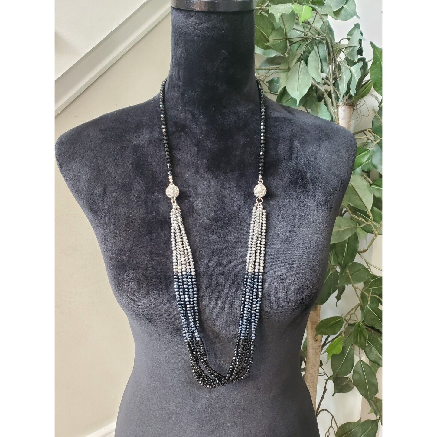 Women's Silver Multicolored Multilayer Crystal Beaded Fashion Jewelry Necklace