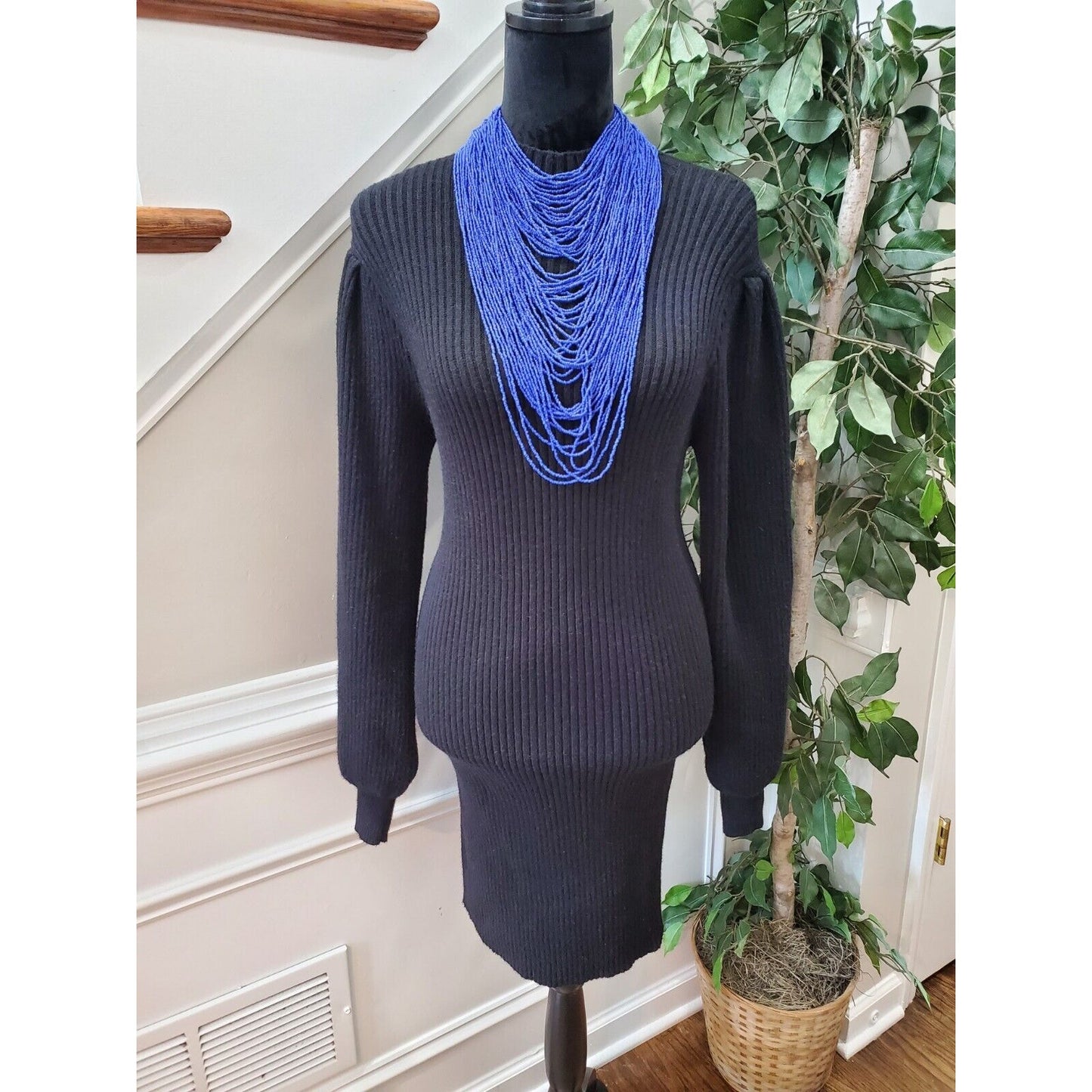 &Merci Black Viscose Mock Neck Long Sleeve Knee Length Sweater Dress Size Medium