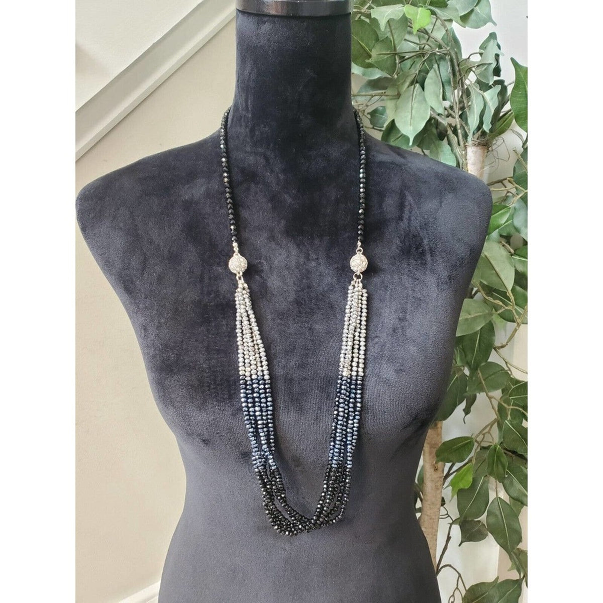 Women's Silver Multicolored Multilayer Crystal Beaded Fashion Jewelry Necklace