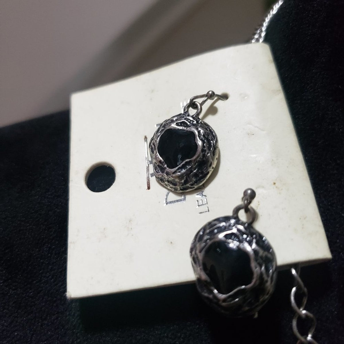 Black Gem Stones Square Clear Glass Gold Tone Statement Necklace with Earings