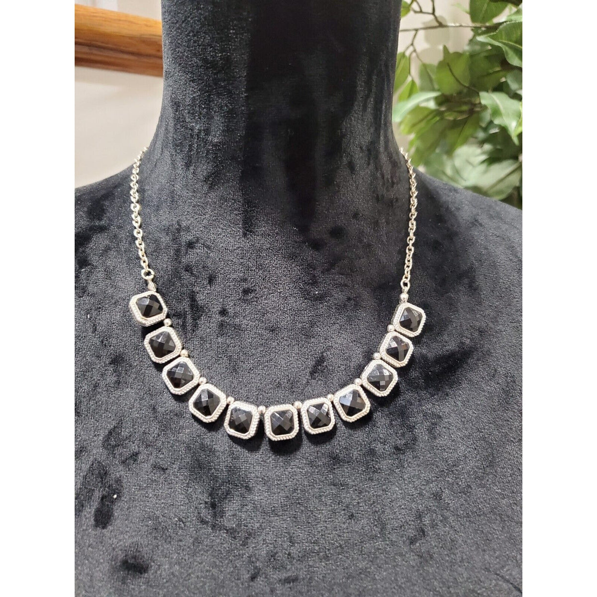 Women's Silver Onyx Inspired Black Gemstones Partywear Necklace