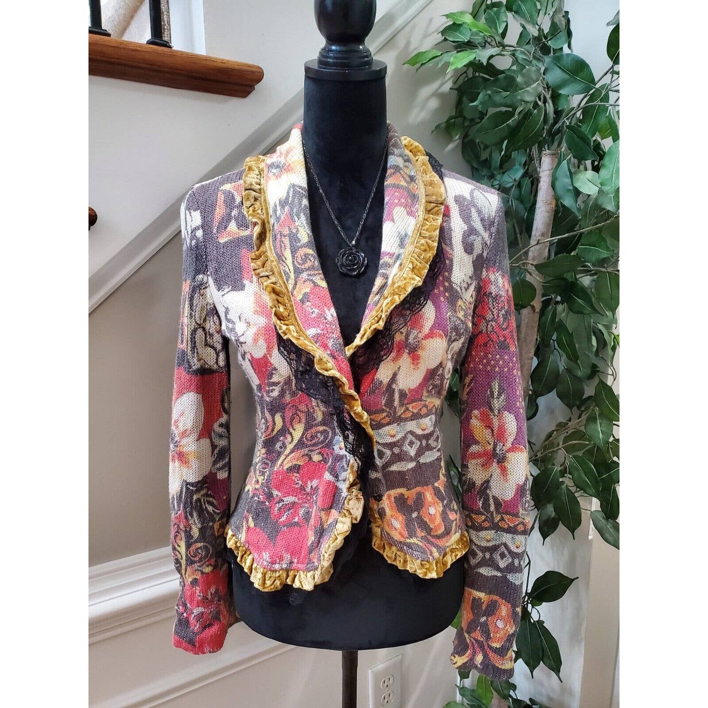 Alberto Makali Women's Floral Polyester Long Sleeve Casual Jacket Blazer Size M
