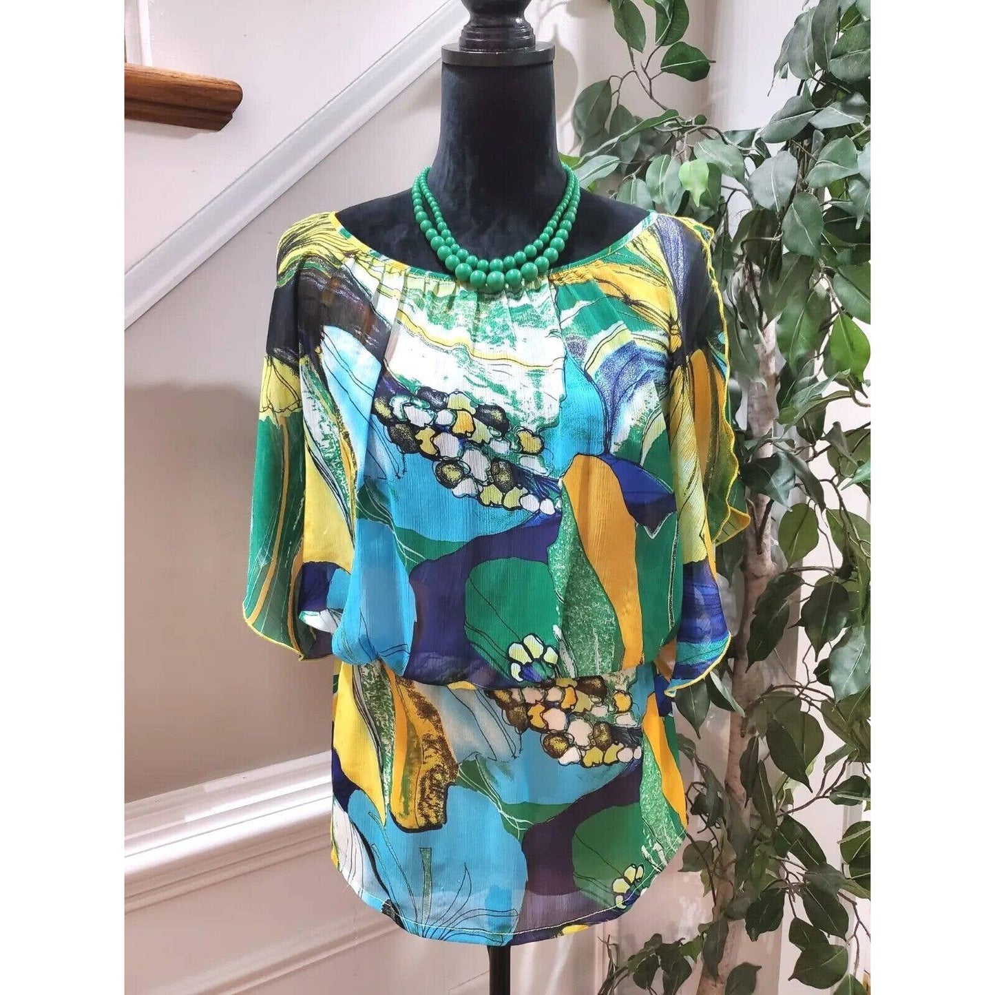 Jonathan Martin Women Multicolor Polyester Boat Neck Short Sleeve Shirt Size P/L