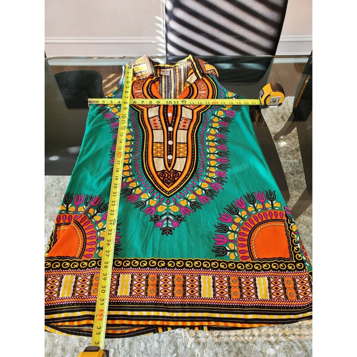 Karan Women Multicolor 100% Cotton Collared Sleeveless Pullover Shirt Size Large