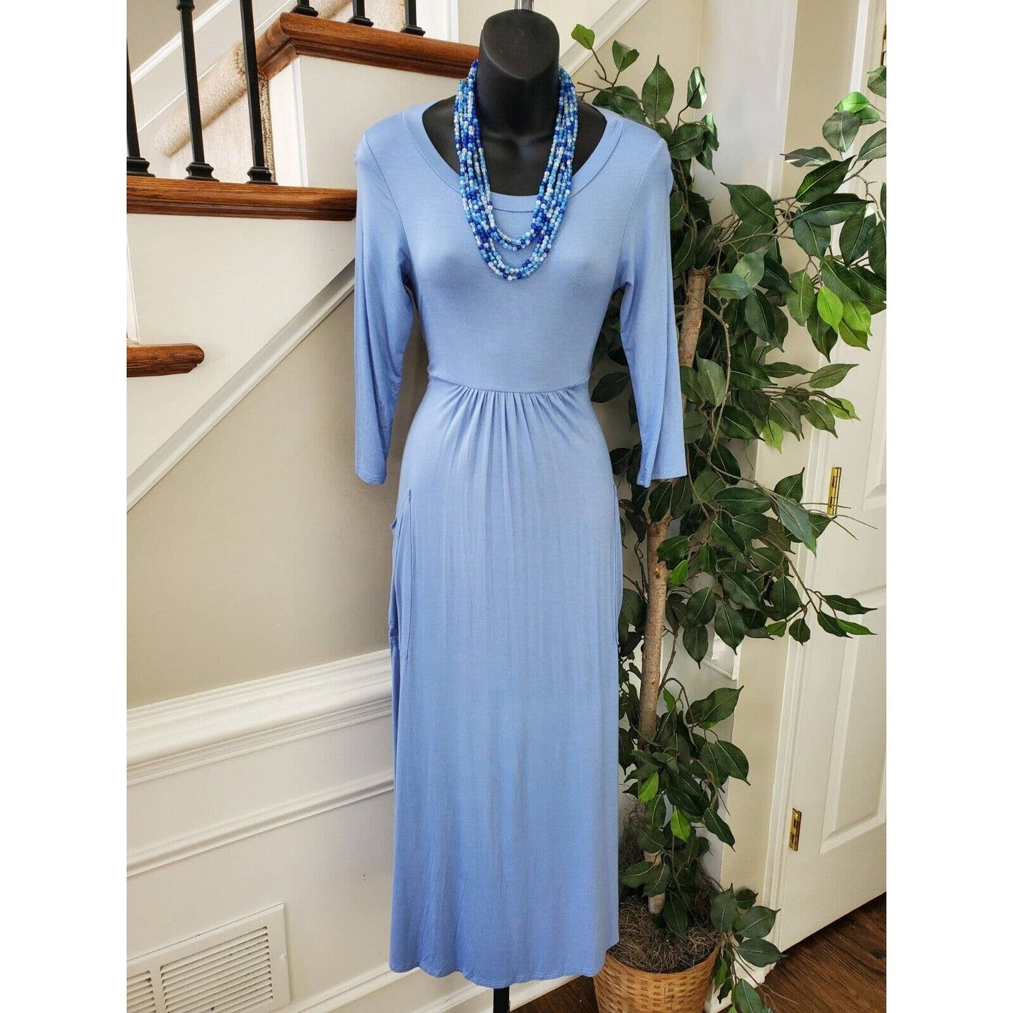 Flamingo Urban Women's Blue Rayon Round Neck Long Sleeve Long Maxi Dress Size S