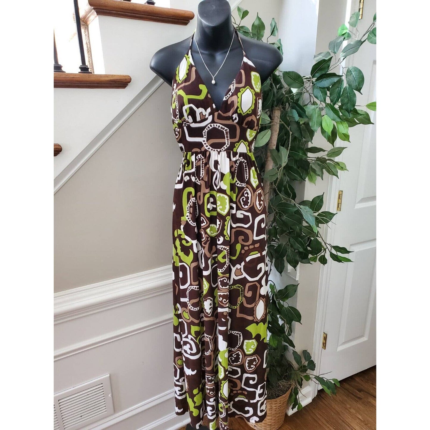 New Directions Women's Brown Polyester Halter Neck Sleeveless Long Maxi Dress 6