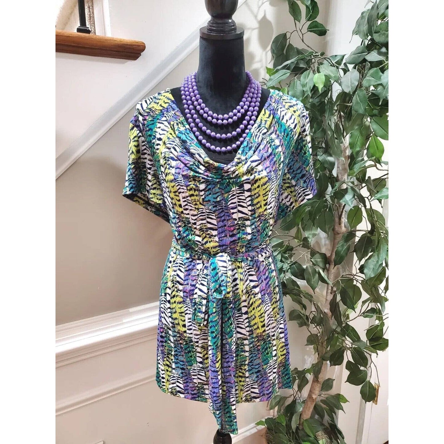 Dana Buchman Women Multicolor Polyester Cowl Neck Short Sleeve Pullover Shirt 1X