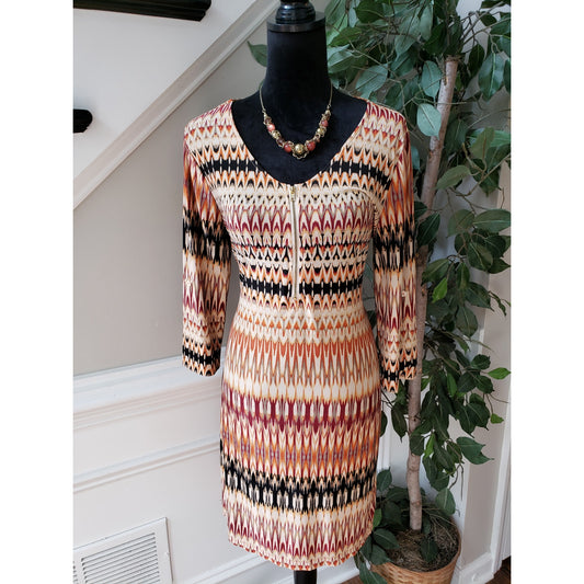 Tacera Midi Dress Womens S Multi Patterned Polyester Foldable Sleeve Quarter Zip