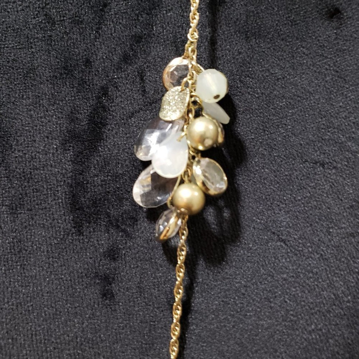 Womens Gold Tone Faux Pearl Rhinestones Crystal Statement Necklace
