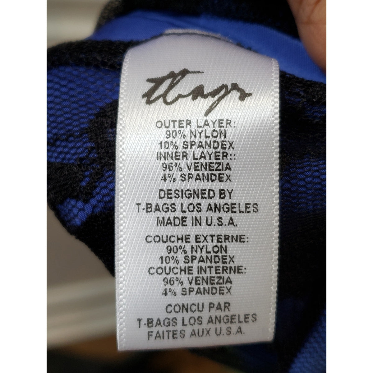 T Bags Los Angeles Cocktail Dress Women Small Black Blue Nylon One Shoulder Off