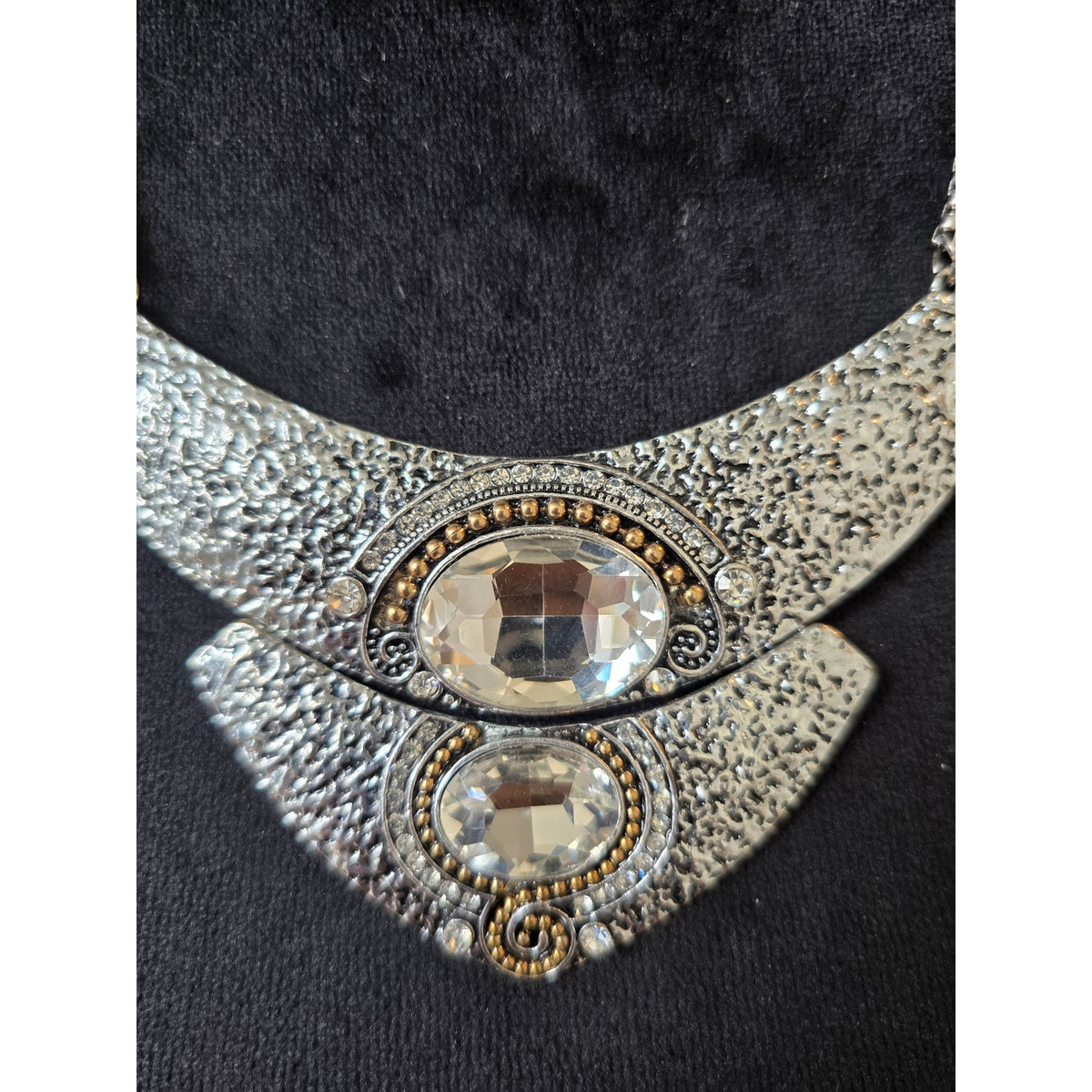 Silver Geometric Crystal Bib Statement Necklace