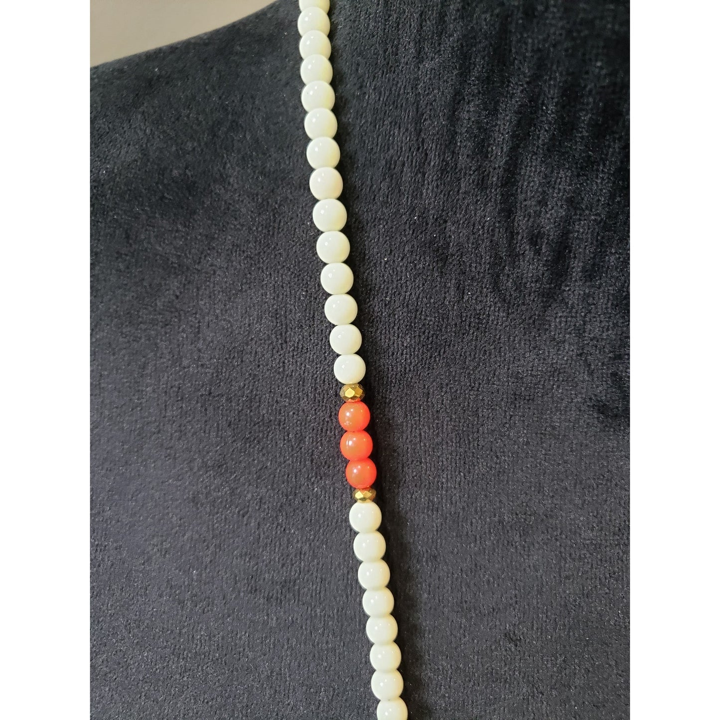 Women's Beaded Long Necklace Ivory Red Beads Tassel Pendant Lobster Clasp Jewelry