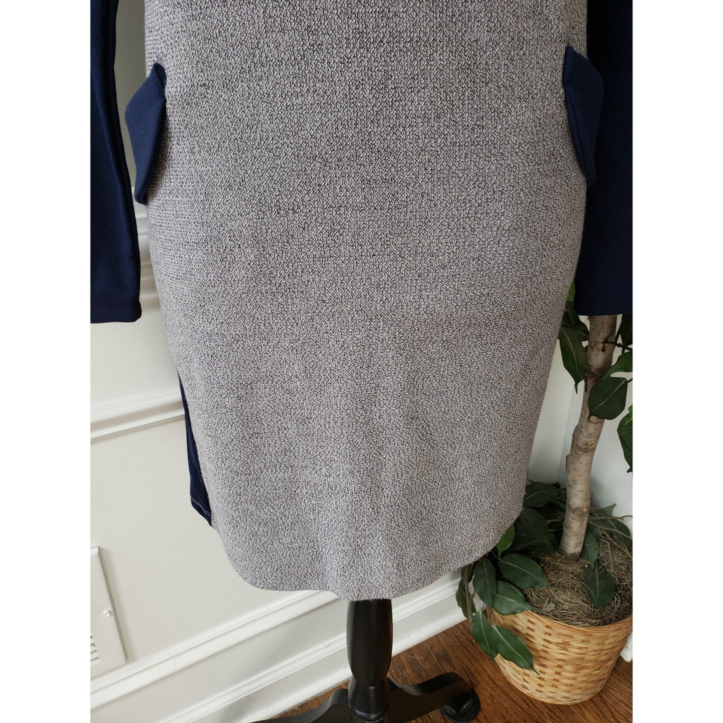 Dodry Sweater Dress Womens Medium Gray Blue Knit Long Sleeve Round Neck Pullover