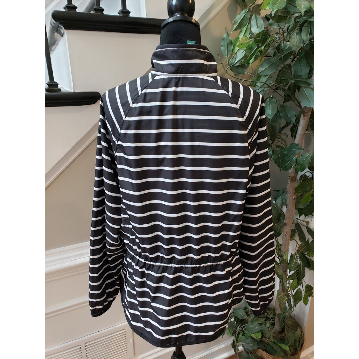 Lauren Ralph Lauren Womens Black Striped Windbreaker Active Anorak Jacket Small