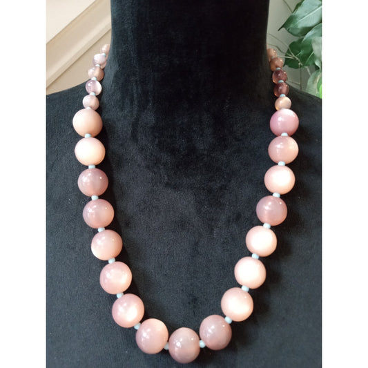 Pink Beaded Necklace Oversized Resin Beads Long Chunky Statement Jewelry