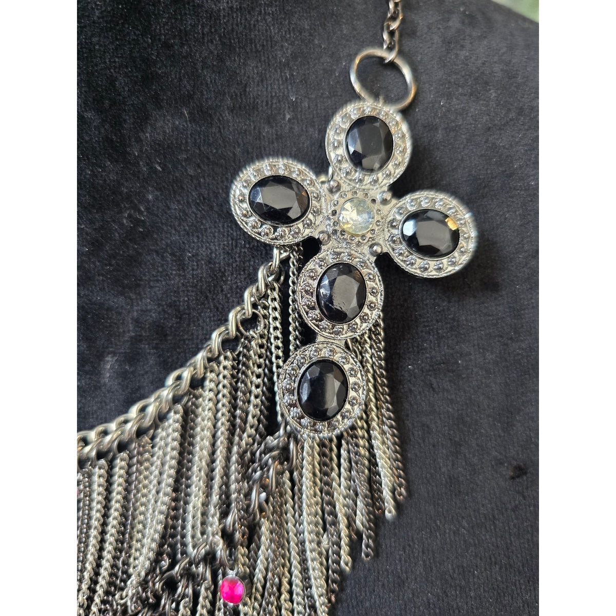 Antique Silver Chain Fringe Statement Necklace