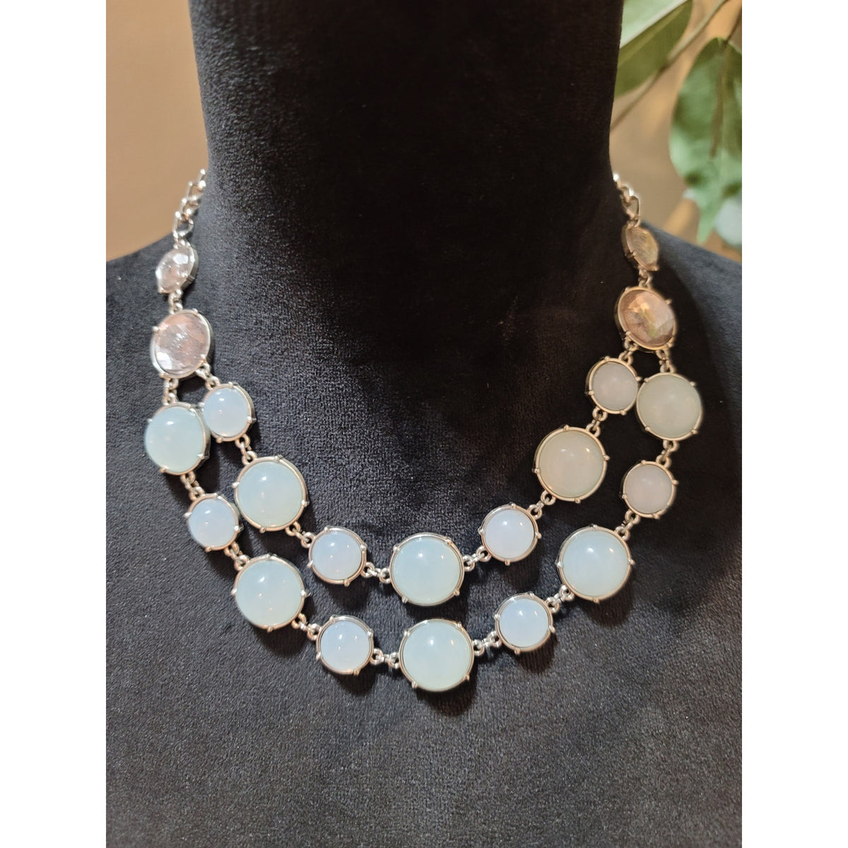 Women's Silver Faux Opalite And Gemstone Necklace With Lobster Claw Lock