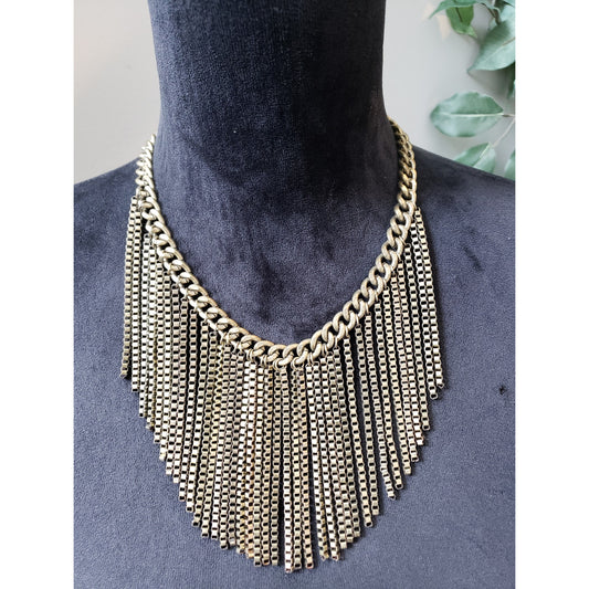 Women's Statement Necklace Gold Tone Fringe Chain Lobster Clasp Jewelry