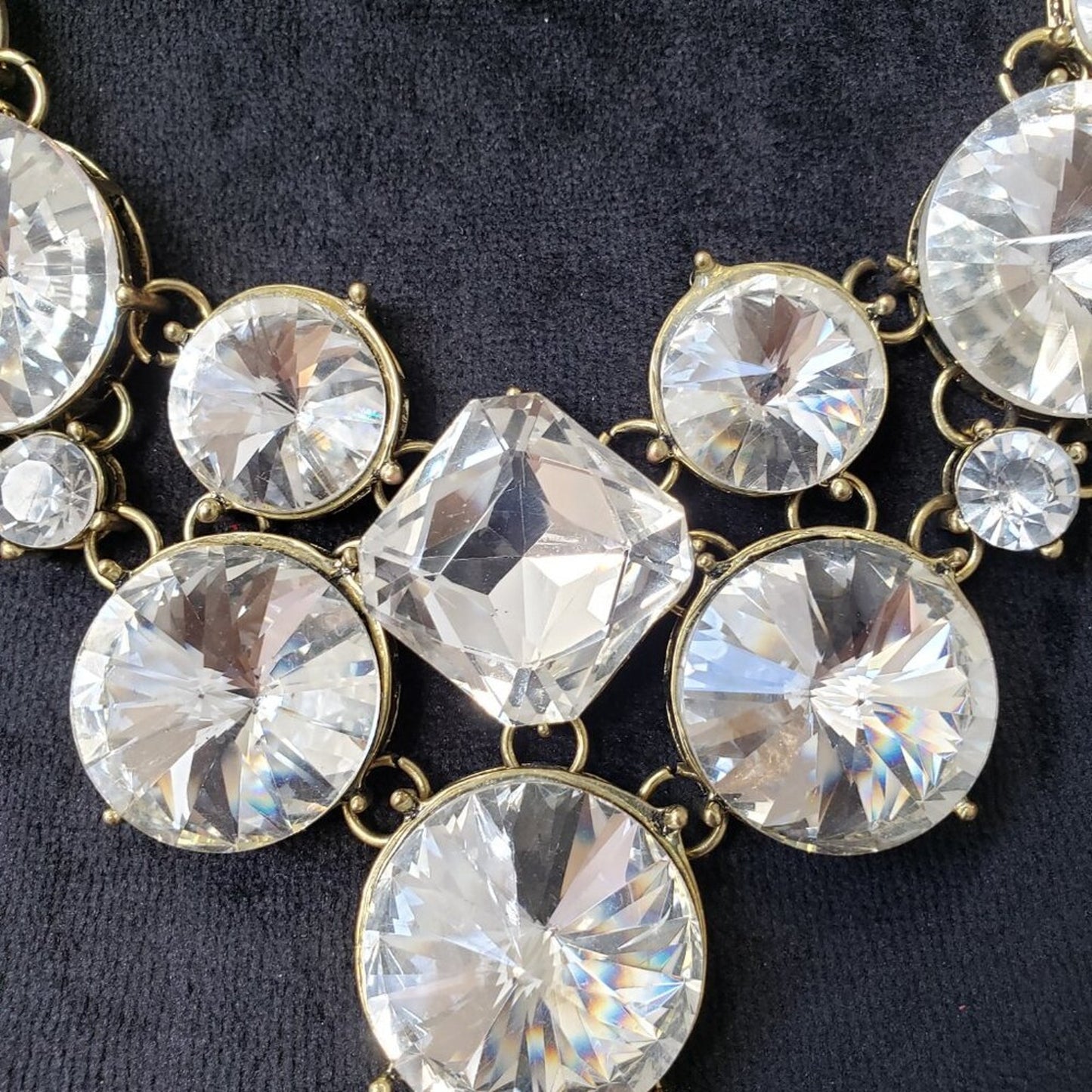 Womens Clear Crystal Stone Gold Tone Multiple Layer Chain Necklace with Lobster