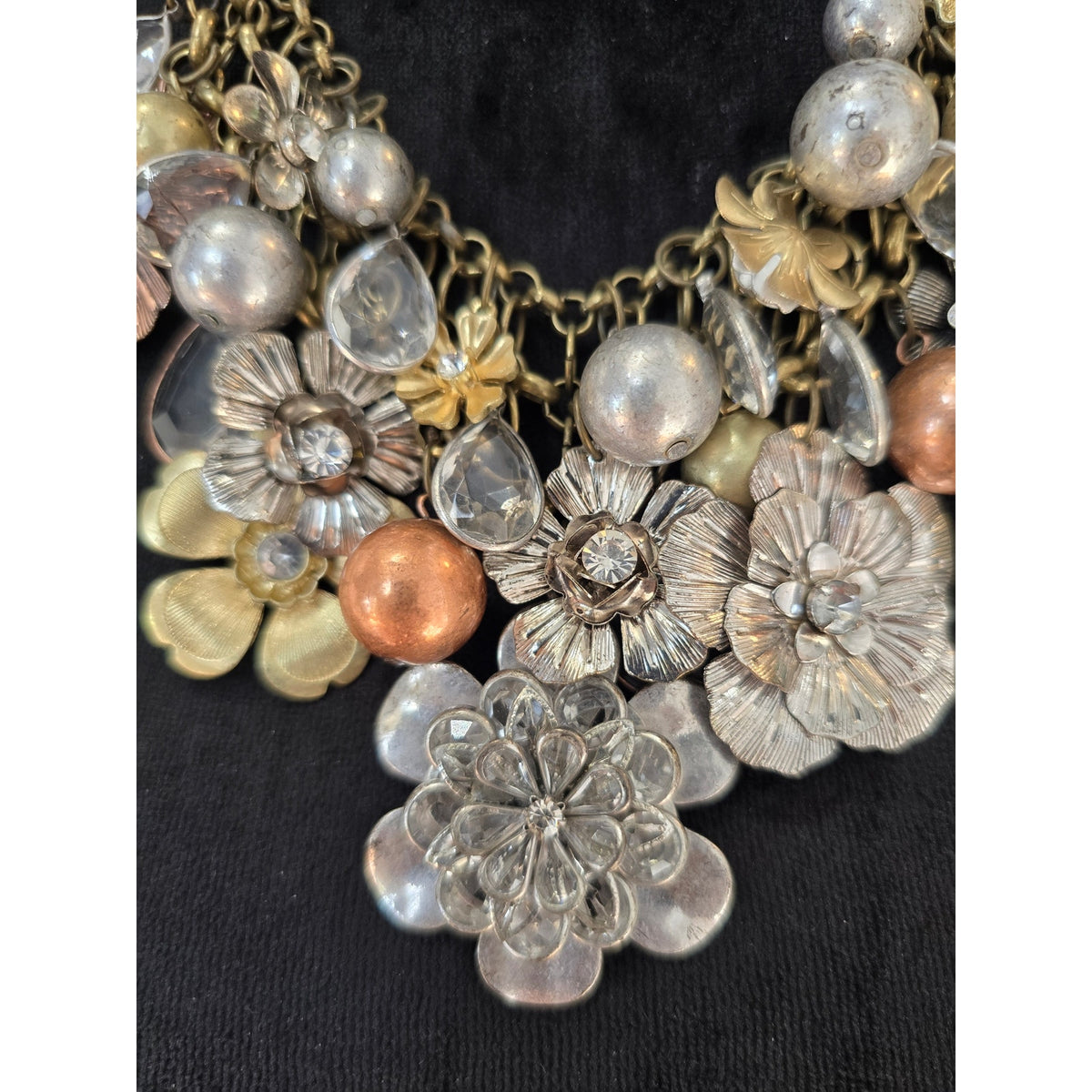 Gold Tone Mixed Shell Disc Charm Statement Necklace Chunky Bib Boho Jewelry
