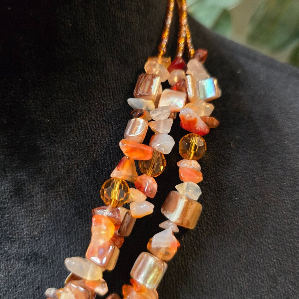 Womens Agate Stone Traditional African Trade Beaded Necklace with Lobster Clasp